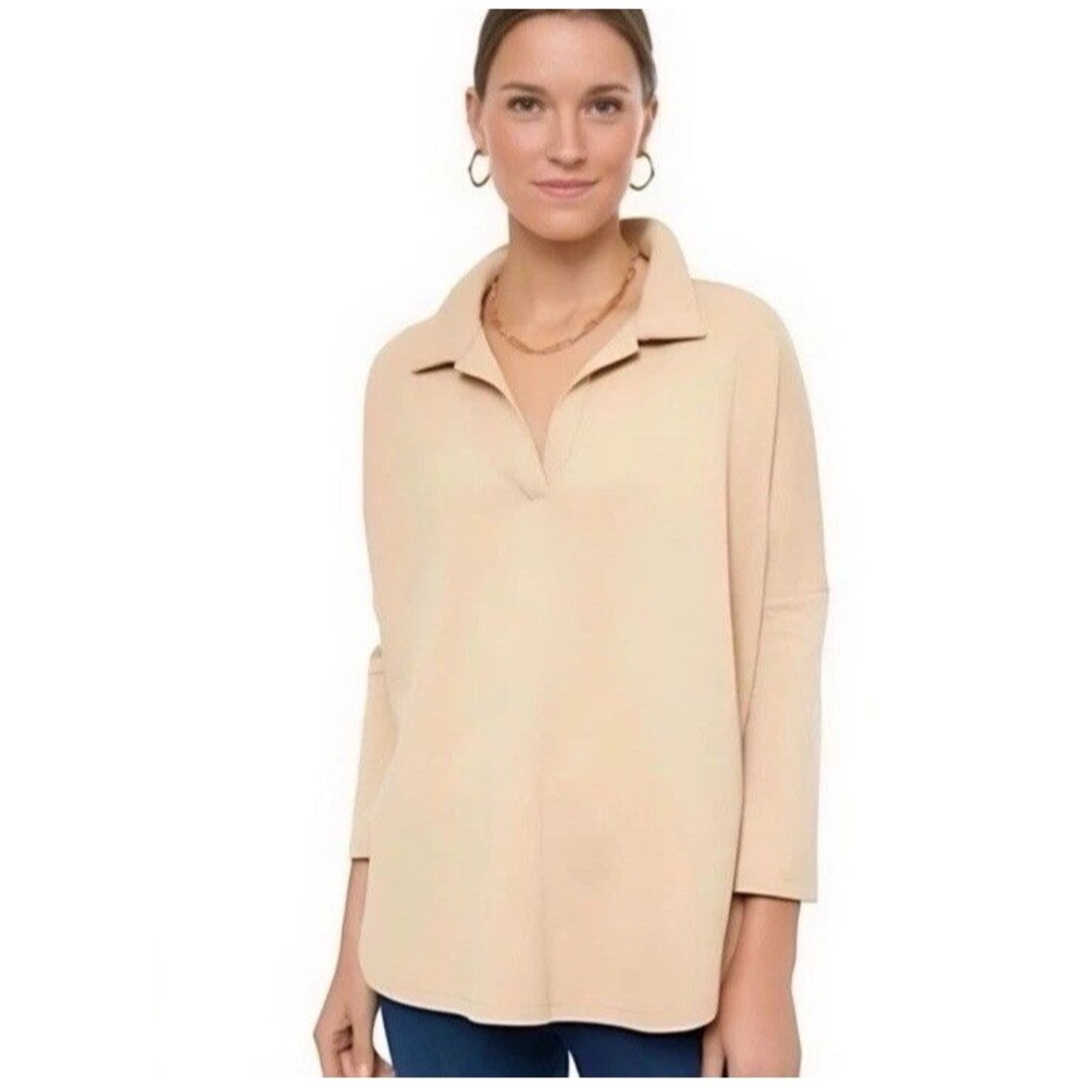 Tuckernuck Pomander Place Easy Polo Swing Tan Camel SweatShirt Women Size M/L